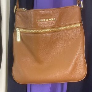 Michael Kors Brown Leather Crossbody Bag with Gold Accents